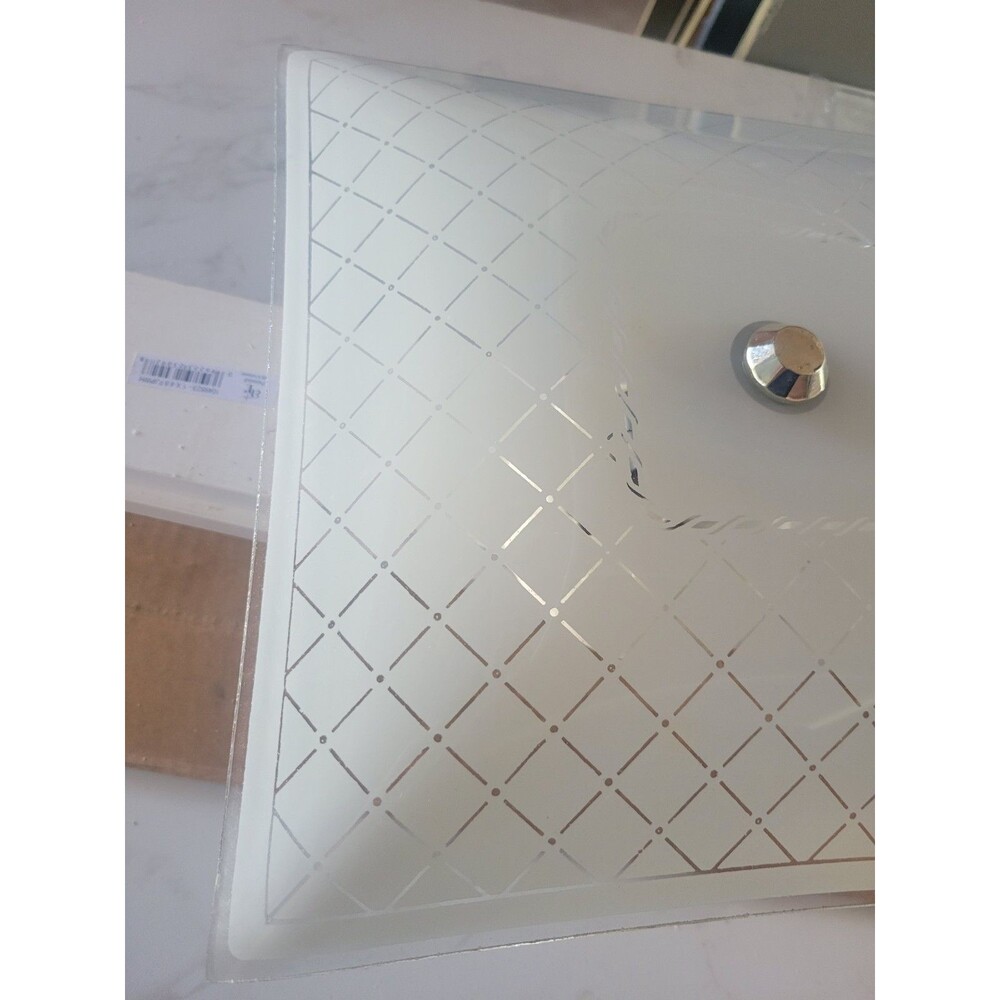 Vtg MCM Square Glass Diamond pattern Ceiling Light Cover Shade Fixture  12”x12 - Picture 10 of 13